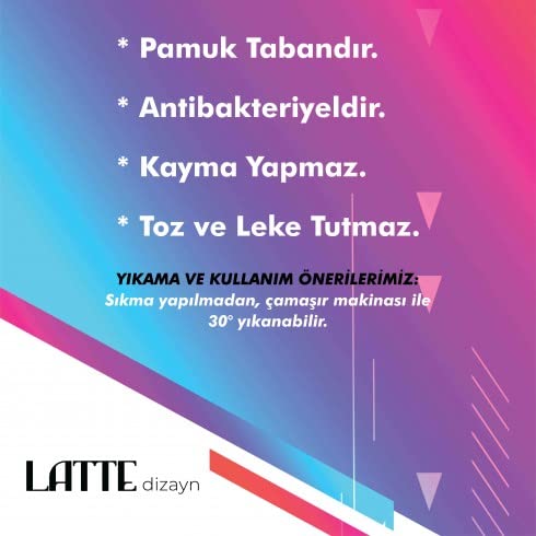 Latte Dizayn Bitsy Desenli Kadife Pamuk Tabanlı Yıkanabilen Kaydırmaz Antibakteriyel Salon Halısı 60X190
