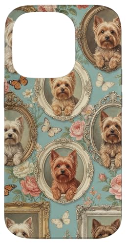 Yorkshire Terrier Vintage Yorkie Dogs Flower Case for iPhone 14 Pro