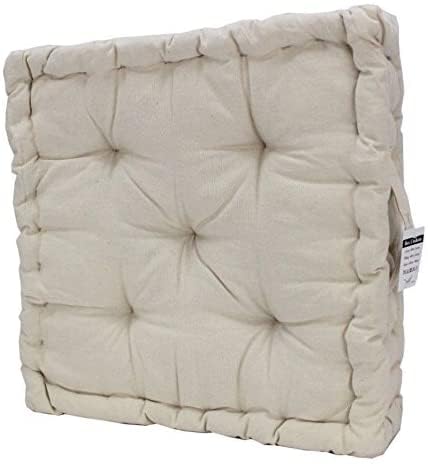 AMBERLINNEN LTD 100% Cotton Cover 4" 10cm Thick Seat Pads|100% Cotton Chunky Booster Cushion Armchair Seat Pad For Garden & Dining Chair | (45CM X 45CM, CREAM, 2)
