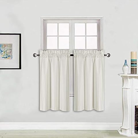 Better Home Style 100% Blackout 2 Tiers Window Treatment Curtain Insulated Drapes Short Panels for Kitchen Bathroom Basement RV Camper or Any Small Window M3036 (Ivory, 2 Panels 28" W X 36" L Each) Cover