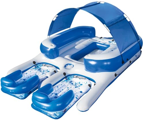 Image of Bestway CoolerZ Tropical Breeze III Inflatable 8-Person Floating Island with UV Sun Shade and Connecting Lounge Rafts