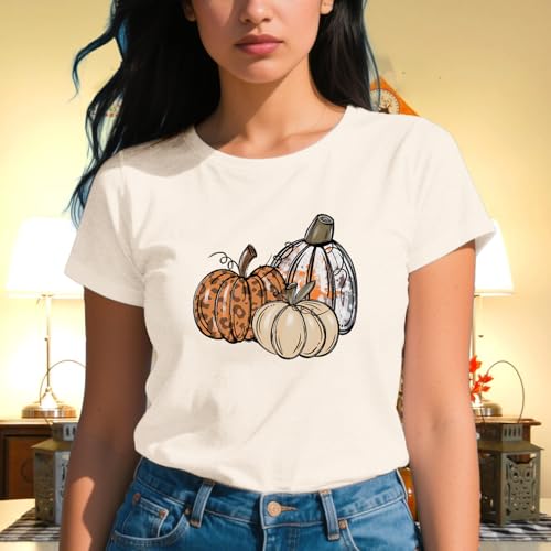 Womens Halloween Pumpkin Shirt Fall T-Shirts Thanksgiving Autumn Thankful Leopard Tee Tops4