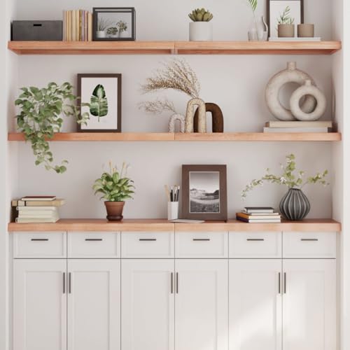 WKIEQACO Estantería de pared y repisas, estante de pared marrón claro, 180 x 40 x (2-4) cm, roble macizo tratado