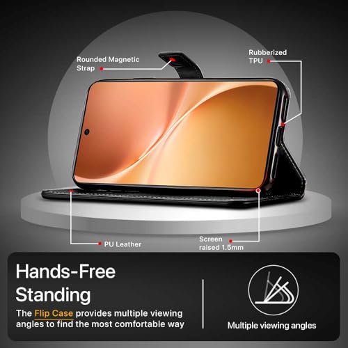 Image of WOW IMAGINE Shock Proof Flip Cover Back Case Cover for Vivo V60 5G | V60e 5G | Vivo T4 Pro 5G (Flexible | Leather Finish | Card Pockets Wallet & Stand | Black)