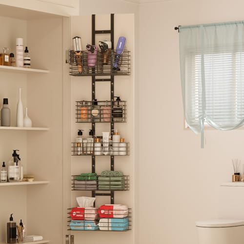 Yuyetuyo Hair Tool Organizer Over The Door Bathroom Organizer - Hair Dryer Holder - Adjustable Height, DIY Bathroom Storage Shelf Wall Mounted for Flat/Curling Irons, Hair Straighteners, Skincare - Image 6