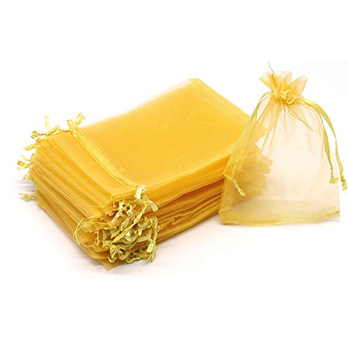 Image of Bezall 50Pcs Gold Organza Gift Bags, Mesh Drawstring Favor Bags Jewelry Candy Pouches for Christmas Wedding Party (5x7 Inch)