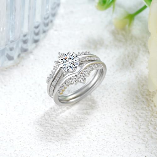 2.0 Carat(cttw) Round-Cut Moissanite Engagement Rings Sets for Women,10K 14K 18K Real Gold Wedding Rings Sets,Bridal Bands Sets with Free Engraving | 3 Piece3