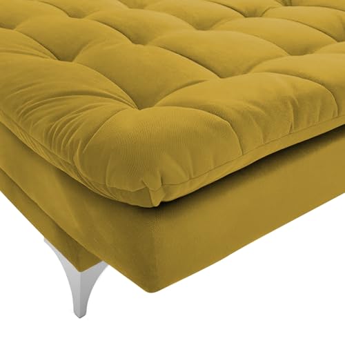 Image of Krancy Solid Wood 3 Seater Sofa Cum Bed with Ottomon | Convertible Wooden Couch for Living Room, Home & Office | Modern Designer Furniture | 1 Year Warranty | Yellow Color