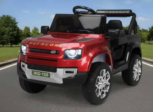 Image of Kids Defender car 4X4 Heavy Duty 12V Electric Ride On Car for Kids with Remote Control, Music and Light 1-7 Yrs Car Battery Operated Ride On (Red-Black)