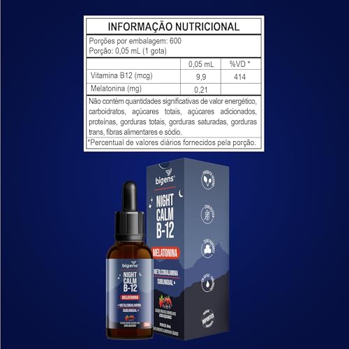 Night Calm B12: Melatonina e Vitamina B12 em gotas, sublingual, com Sabor Frutas Vermelhas, Unidade