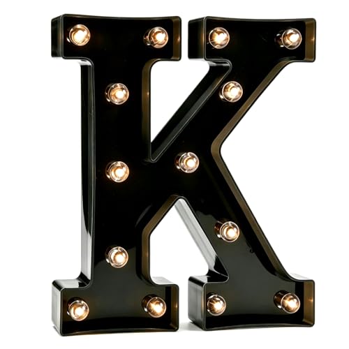 Image of Pooqla Black Light Up Letter K, Marquee Letters Black Room Decor | LED Lighted Letters Birthday Party Decorations, Gifts for Boys Men Christmas Anniversary Night Light Home Bar Room Decoration