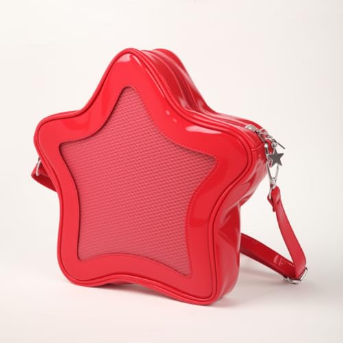 Image of Star Shape Ita Bag Pins Display Crossbody Bag PU Leather Backpack Y2k Aesthetic Cute Handbag (Red)