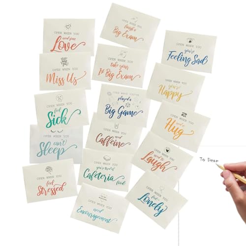16 sobres abiertos – Kit de cartas abiertas cuando se abren cuando se escriben relaciones a larga distancia, carta, papel de carta, paquete de cuidado universitario para salir de casa, universidad