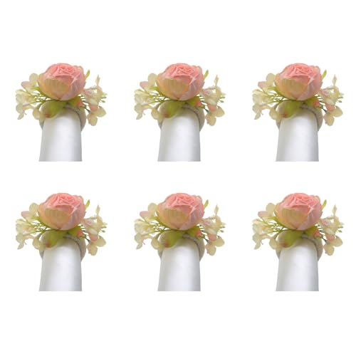 MLWSKERTY Conjunto 6 Anillos Servilleta Forma Flores Artificiales Soporte Tejido Decorativo para Fiestas Decoraciones Elegantes Comedor