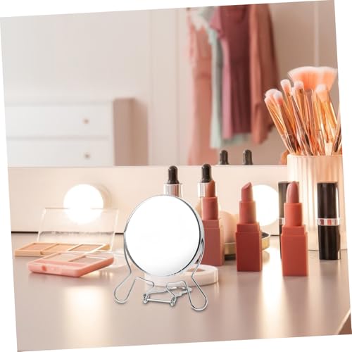 Espejo de maquillaje de mesa doble cara giratorio portátil miniatura 4