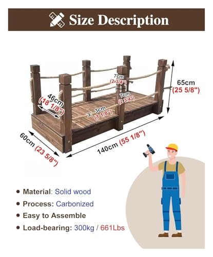 Image of Wooden Garden Bridge, Wood Garden Bridge, Wood Small Garden Bridge Decor, Carbonized Walking Bridge for Yard Lawn, Patio Shed Walkway Footbridge(Width 60cm (23 5 /8 inch))