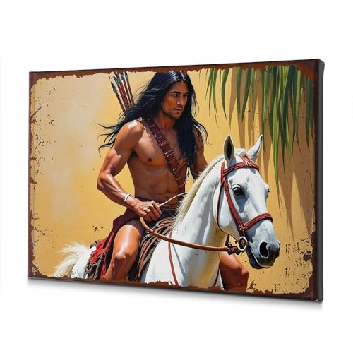 Toile de Pâques Homme Musclé et Cheval Blanc 20x30 cm