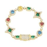 Eye-Catching Design, Express Your Unique Style: Breaking away from traditional designs, this bracelet features colorful gemstones in various cuts—including star, cushion, and triangle shapes—blending the rich hues of emeralds, sapphires, and rubies f...