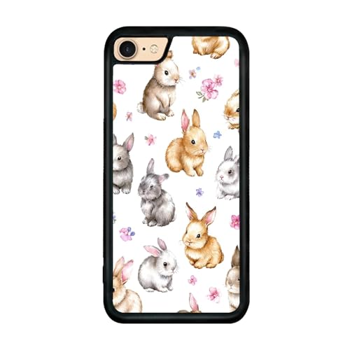 qizjio Cute Bunny Rabbit Floral Pattern Watercolor Art Phone Case, Shockproof Protective Cover for iPhone 7/8/SE