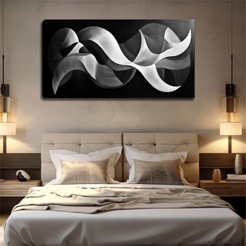 Cuadro en blanco y negro de gran tamaño con curvas de diseño sofisticado para lienzo de pared 4