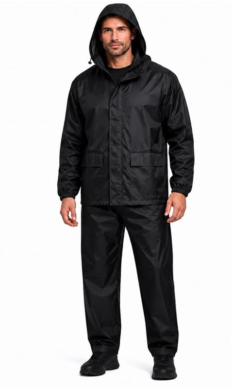 onifo Full Body Waterproof Rain Suit for Men with Hood | Jacket and Pant Rain Wear Set with Storage Pouch | Windproof Black Rainsuit for Bike Riding, Travel, Cycling & Outdoor-picture-23