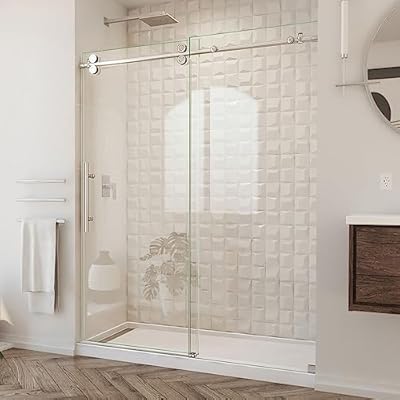 DreamLine Enigma-XO 56-60 in. W x 76 in. H Fully Frameless Sliding Shower Door in Brushed Stainless Steel, SHDR-61607620-07
