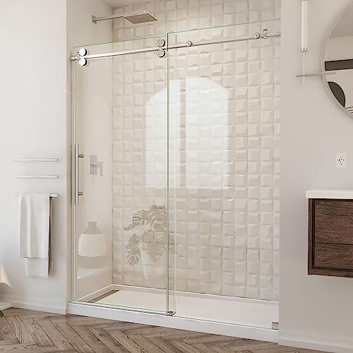 DreamLine Enigma-XO 56-60 in. W x 76 in. H Fully Frameless Sliding Shower Door in Brushed Stainless...