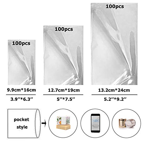 300 Stück Schrumpffolienbeutel Packfolien, CNYMANY 9,9x16 12,7x19 13,2x24 cm 3 Größen Klare Geruchlose Schrumpffolienverpackung für Hausgemachte DIY Verpackung Seife Kerze Glas Bad Bombe Geschenk