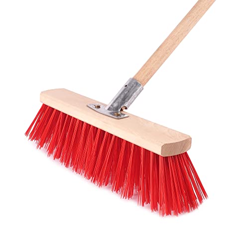 BAUSTER® Besen Industriebesen 400mm mit Stiel 120cm Verschiedene Größen Perfekt für die Straßen-und Gehwegreinigung Stubenbesen Hallenbesen Handgeführt Holzbesen Gartenbesen