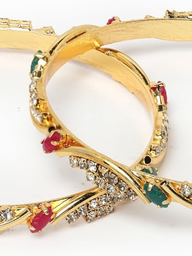 Plated Red & Green AD Stones Studded Bracelet Bangle Set