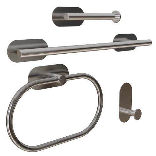 HOMMEY- Toalleros de Baño sin Taladro - Toallero Adhesivo de Baño- Toallero 40cm + 3 Accesorios Baño - Acero Inoxidable 304 - Adhesivo Ultrafuerte- Set 4 Piezas Accesorios Baño (Acero)