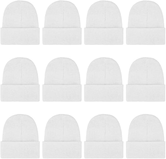 12 Packs Kids Beanies Winter Hats Warm Variety Pack, Assorted Colors Cuffed Knit Caps for Boys Girls Wholesale