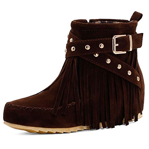 Scaoruki Women Casual Ankle Boots Flat Fringe Mocassion Booties - Main Image