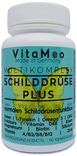 Schilddrüse Plus – Multikomplex – 200 µg Selen – 320 mg L-Tyrosin – 200 µg Folsäure - Vitamine - Omega 3 - Eisen - 60 Stk. Made in Germany