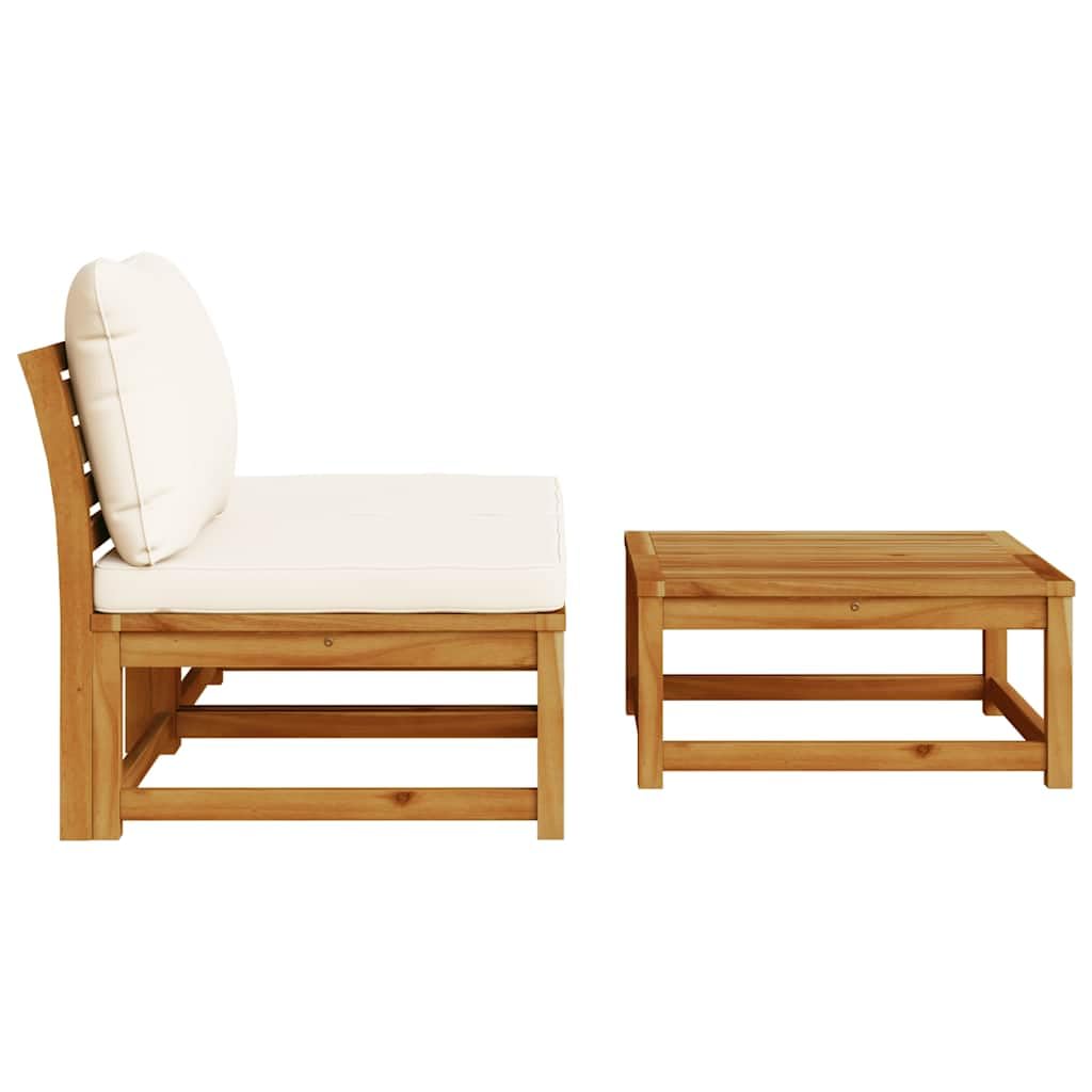 Modulares Gartensofa Set mit Kissen aus Akazienholz für Terrasse Balkon Wintergarten Lounge Sitzgruppe mit Armlehnen und Verbindungsteilen, 3-teilig, wetterfest, komfortabel