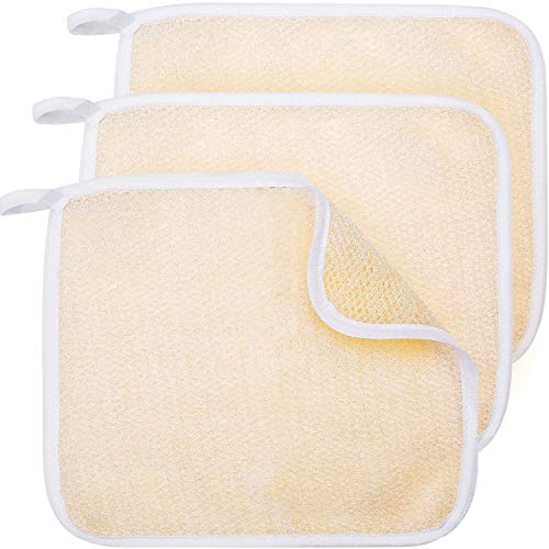 Exfoliating Face and Body Wash Cloths Towel Soft Weave Bath Cloth Exfoliating Scrub Cloth Massage Bath Cloth for Women and Man (3 Pack, Two Sides Exfoliating Cloth)