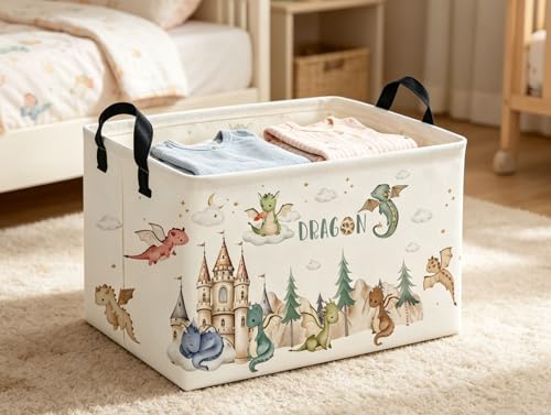 Image of Rectangle Kids Baskets Dinosaur Basket Cute Storage Bin Boys Box for Room Decor Gift Basket(Castle dinosaur)