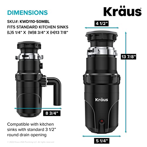 KRAUS WasteGuard 1/2 HP Continuous Feed Ultra-Quiet Motor Garbage Disposal with Quick Connect Mount, Power Cord and Flange Included, KWD110-50MBL thumbnail 6