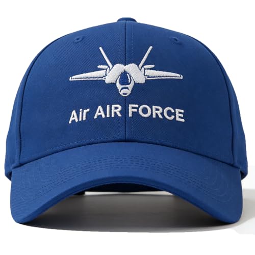 Air Force Hat for Men, Adjustable Cotton Air Force Baseball Cap with Embroidered Fighter Jets, Built-in Sweatband, One Size Fits Most, USAF Gift for Husband Dad Grandpa Blue