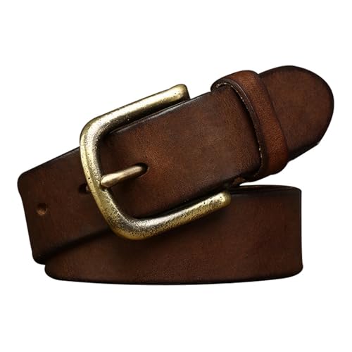 Ceinture vintage cuir de vache lanière vieilli 3.8cm homme femme boucle laiton