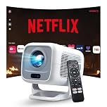 [Officially-Licensed APP/Auto Focus] Smart Projector Native 1080P Android 13 OS, Built-in Apps 4K Support Portable Auto Keystone Projector with Netflix YouTube Light Gray