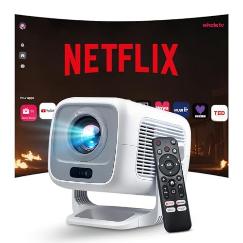 [Compatible con Netflix & Android 13] Proyector Inteligente Nativo 1080P con Soporte 4K, Enfoque y Corrección Automáticos, 800 Lúmenes ANSI, Certificación Google CTS, iOS/Android/TV Stick | LYNCAST