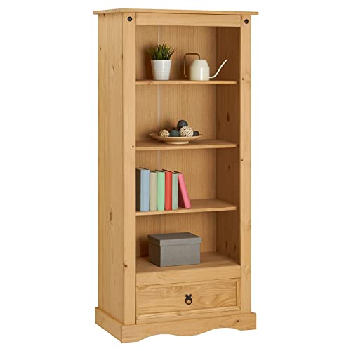 IDIMEX Bibliothèque Tequila étagère en Bois Style Mexicain avec 3 tablettes et 1 tiroir, en pin Massif à la Finition teintée/cirée