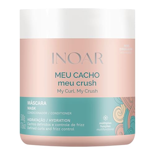 Inoar, Máscara Capilar Meu Cacho Meu Crush – Hidratação, Brilho e Definição com Colágeno Vegetal e Vitamina E - 500ml