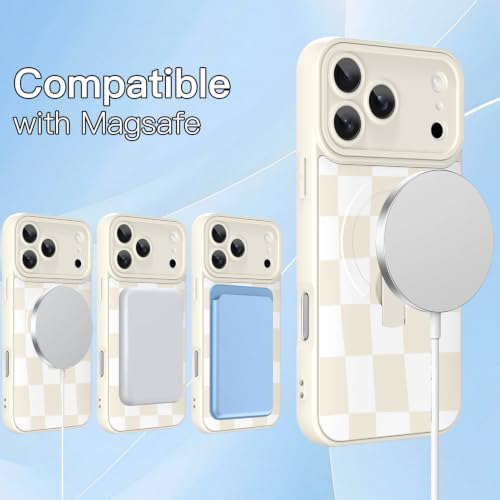 Image of ZIYE for iPhone 17 Pro Case Checkered Compatible with Magsafe White & Beige