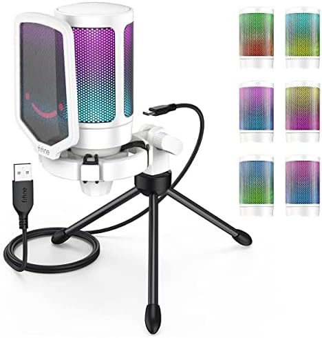 FIFINE Gaming Microfono para PC USB, RGB Condensador Micrófono de...