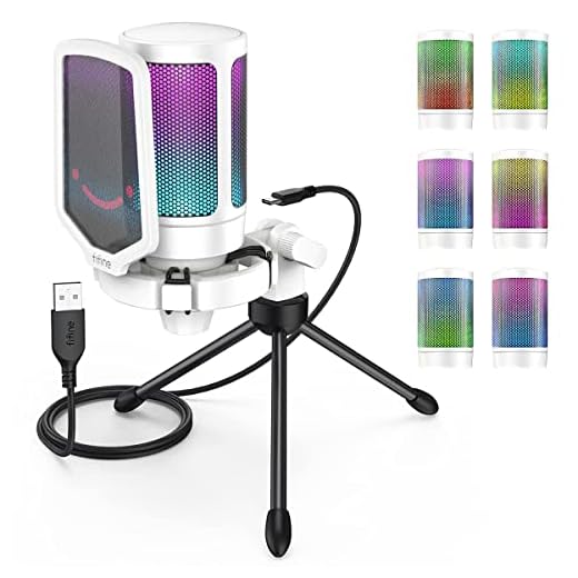FIFINE USB Microphone Gaming, RGB Condensateur Microphone pour PC PS5, avec Bouton de Silence, Fixation Antichoc, Support Trépied, Filtre Anti-Pop, pour Streaming Discord Twitch Podcasts Videos