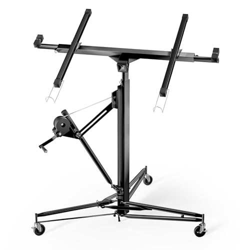 Wiltec XXL Plattenheber bis max. 68 kg, Höhe 140-350 cm, max. Breite 2,90 m, Trockenbau Montagehilfe 1-Mann-Bedienung, 3 Räder mit Feststellbremse, schwarz