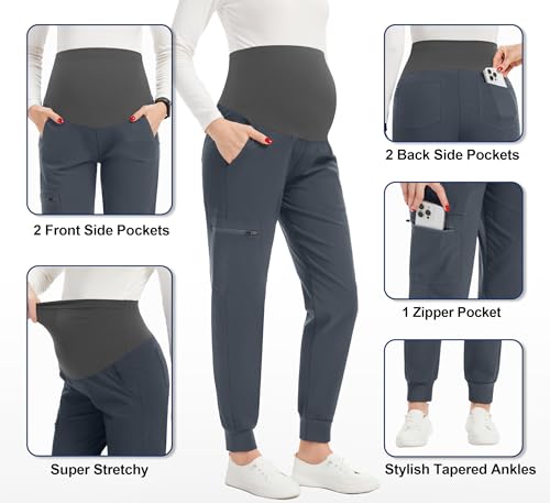 Image of PACBREEZE Women's Maternity Scrub Pants Workwear Maternity Jogger Pants Pregnancy Clothes, S-XXL(Dark Grey, X-Large)