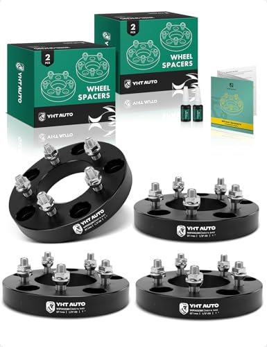 YHTAUTO 5x5.5 to 5x4.5 Wheel Adapters 1 Inch Compatible with Dodge Ford Jeep Tire Spacers w/ 1/2-20 & 12.9 Grade Studs 87.1mm Center Bore 5 Lug 4PCS Black
